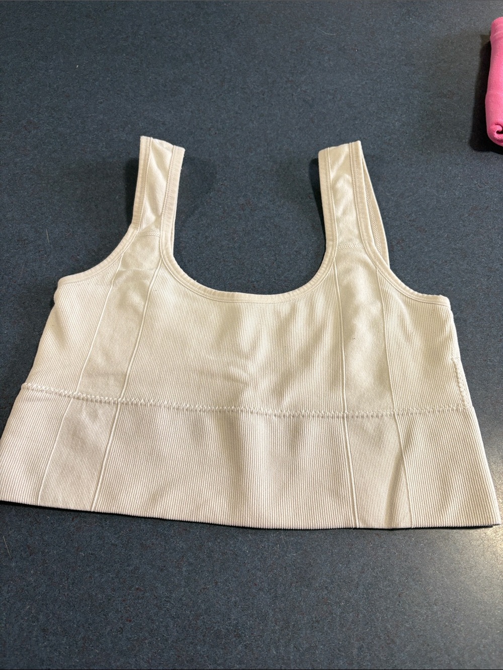 Cream Ribbed Scoop Neck Crop Tank Top